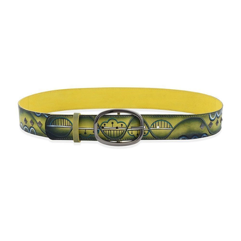 SUKRITI Hand Painted Green Swirl Studded Yellow L
